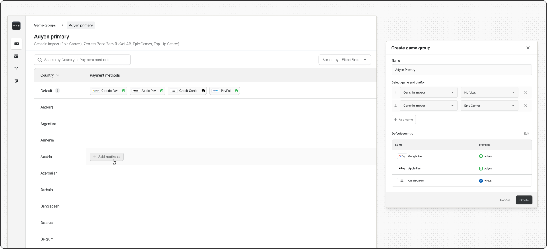 Default Country system — regional defaults with overrides